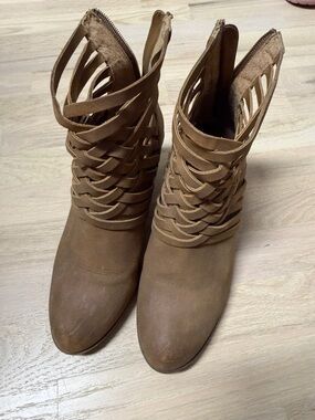 Woven Strappy Ankle Boots - Brown